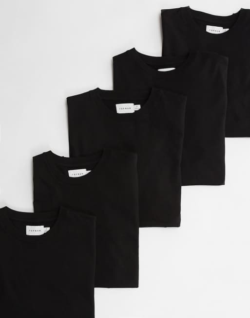Pack de 5 camisetas negras de corte estándar de Topman