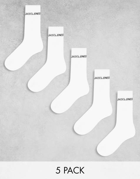 Pack de 5 pares de calcetines blancos con logo de canalé de Jack & Jones - view 1