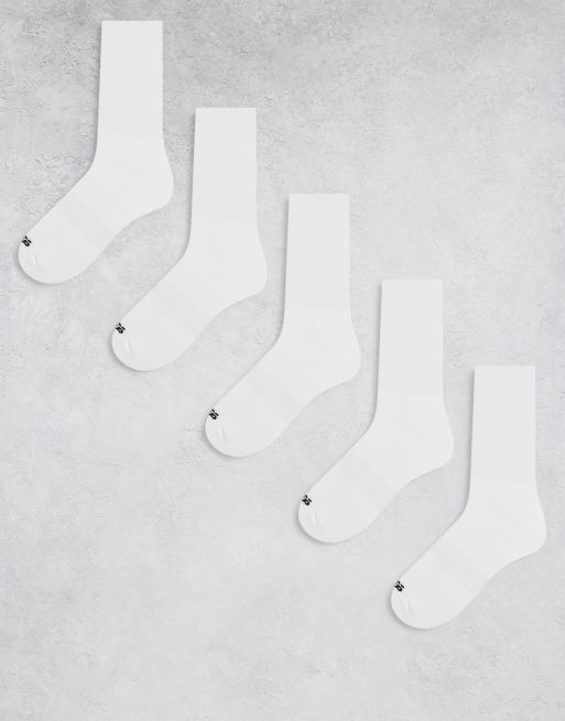 Pack de 5 pares de calcetines blancos para correr con soporte en el puente de tejido de secado rápido de 4505