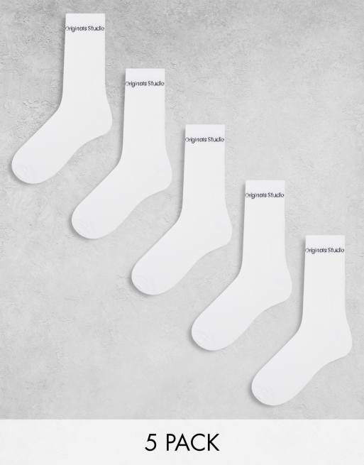 Pack de 5 pares de calcetines deportivos blancos con logo de Jack & Jones 