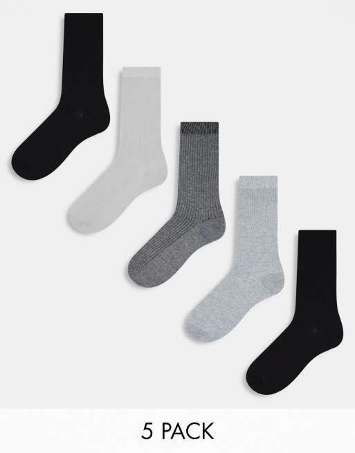 Pack de 5 pares de calcetines tobilleros gris jaspeado de canalé de River Island