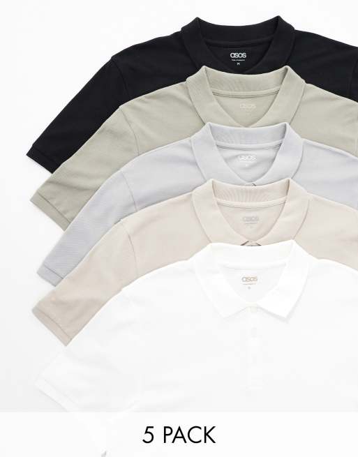 Pack de 5 polos de varios colores de piqué de ASOS DESIGN
