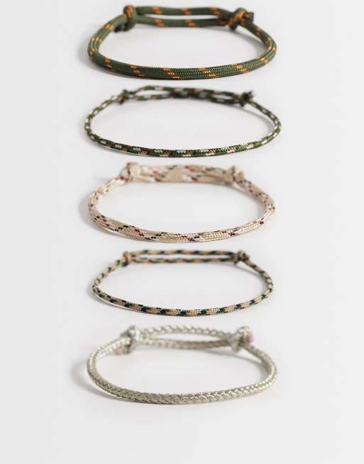 Pack de 5 pulseras de colores de cordón con cierre deslizable de ASOS DESIGN