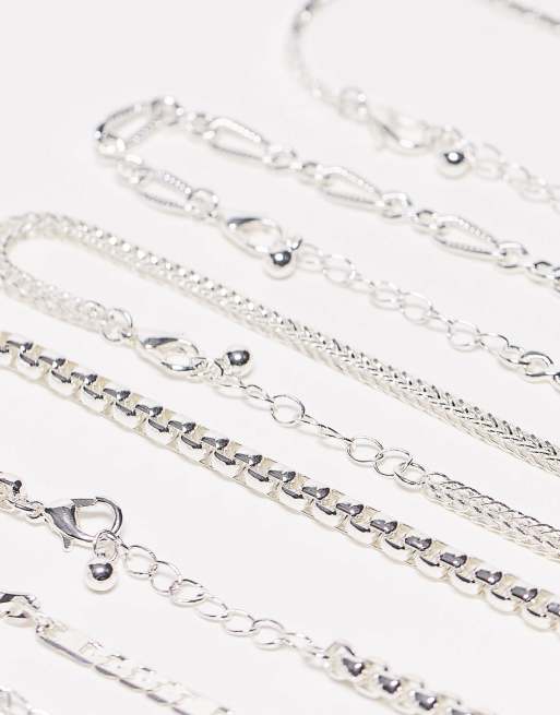 Pack de 5 pulseras plateadas de cadenas variadas de ASOS DESIGN  , 2 de 4