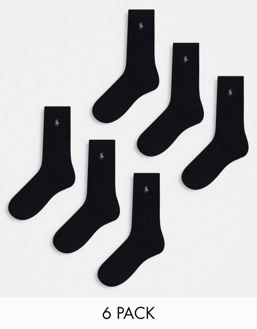 Pack de 6 pares de calcetines deportivos negros con logo de caballo de Polo Ralph Lauren