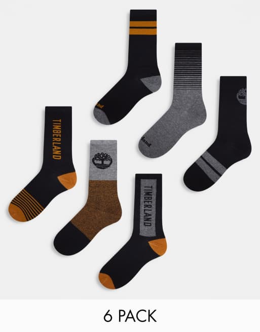 Pack de 6 pares de calcetines negros multicolores con caja de regalo de Timberland
