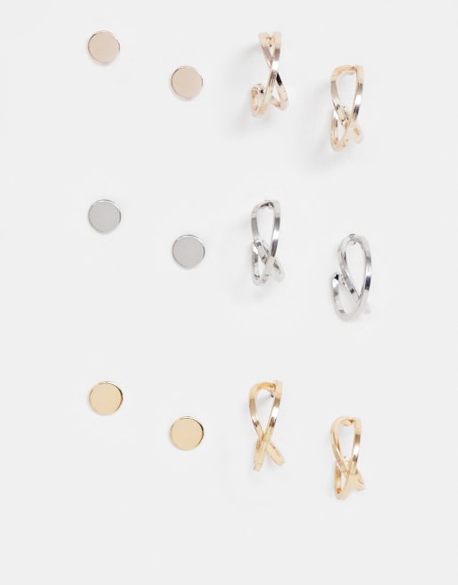Pack de 6 pendientes de aro de colores combinados con tachuelas planas de ASOS DESIGN