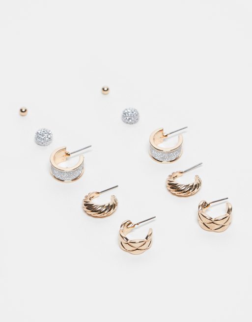 Pack de 6 pendientes de aro y botón dorados con diseños variados de ALDO