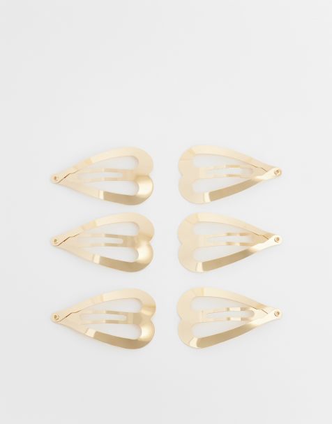 Pack de 6 pinzas para el cabello doradas con forma de corazón de ASOS DESIGN - view 1