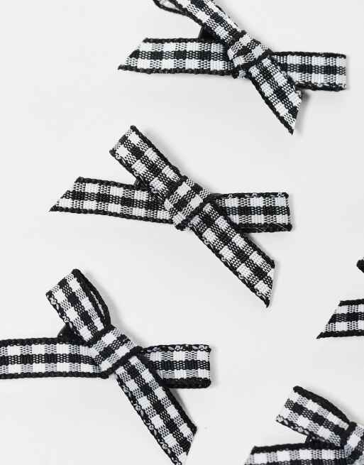 Pack de 6 lazos para el cabello pequeños negros a cuadros vichy de DesignB London , 2 de 4