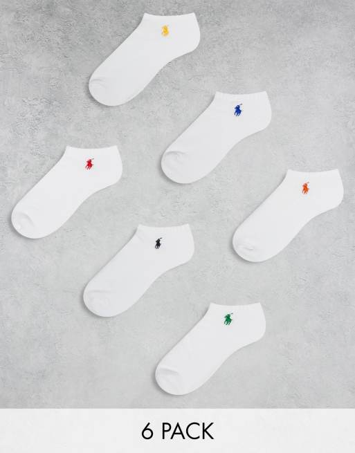 Pack de 6 pares de calcetines blancos de corte bajo con logo multicolor de Polo Ralph Lauren
