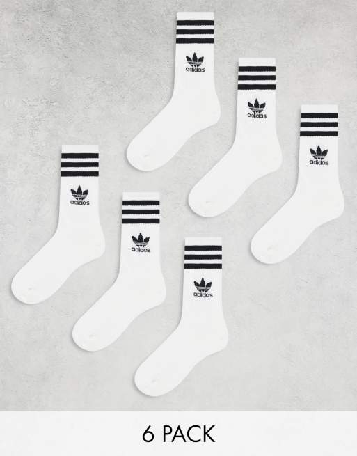 Pack de 6 pares de calcetines deportivos blancos con detalle de 3 rayas y trébol de adidas Originals