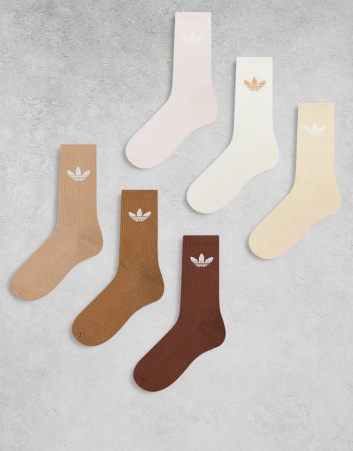 Pack de 6 pares de calcetines deportivos de color marrón y crema con logo de trébol adicolor de adidas Originals 