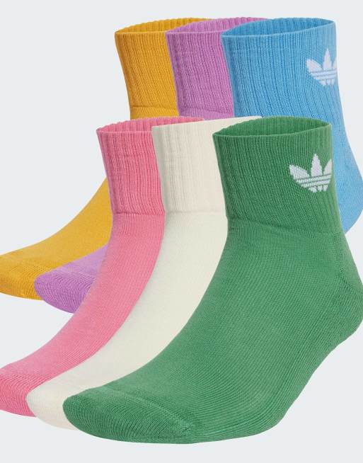 Pack de 6 pares de calcetines tobilleros de color blanco maravilla, rosa y azul claro de adidas Originals