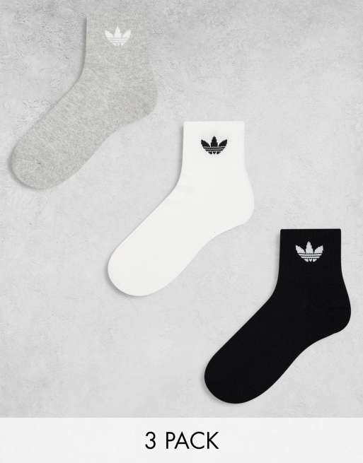 Pack de 6 pares de calcetines tobilleros de color negro, gris y blanco de caña media de adidas Originals