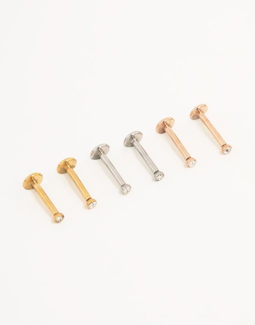 Pack de 6 pares de pendientes en tonos metalizados variados con parte trasera plana de acero quirúrgico de Lovisa