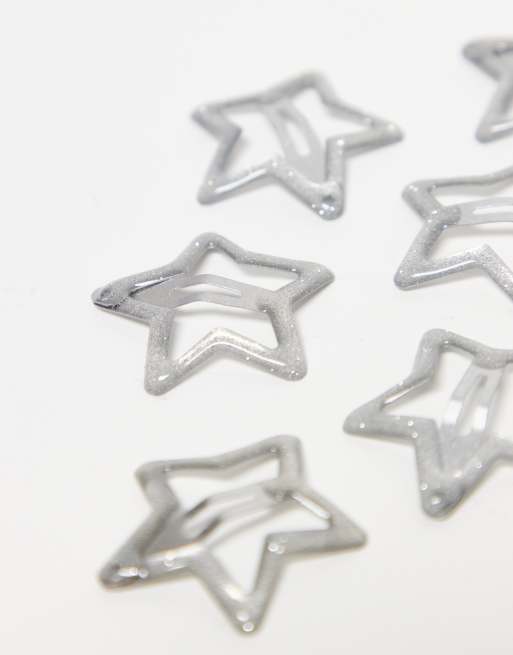 Pack de 6 pinzas para el cabello plateado brillante en forma de estrella de DesignB London, 2 de 3