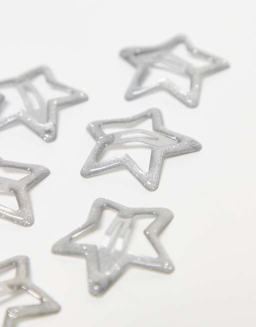 Pack de 6 pinzas para el cabello plateado brillante en forma de estrella de DesignB London, 3 de 3
