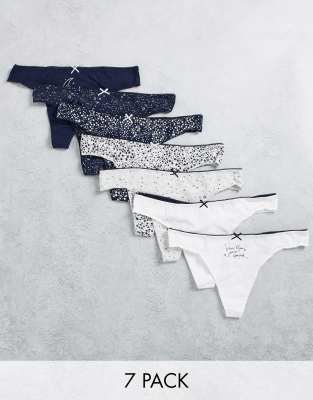 Pack de 7 tangas azul marino con estampado de estrellas y lunas de Women'secret