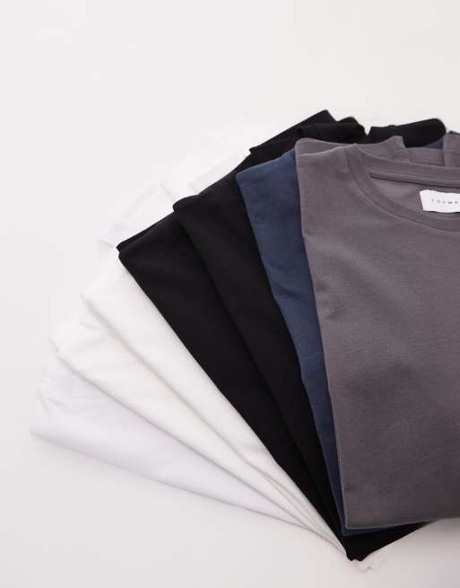 Pack de 7 camisetas de color blanco, negro, gris carbón y azul marino clásicas de Topman