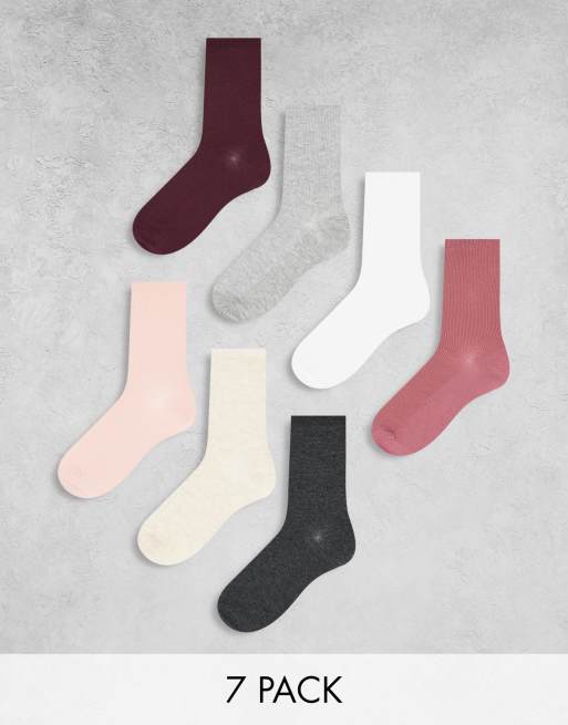 Pack de 7 pares de calcetines tobilleros de varios colores claros de canalé suave de Lindex