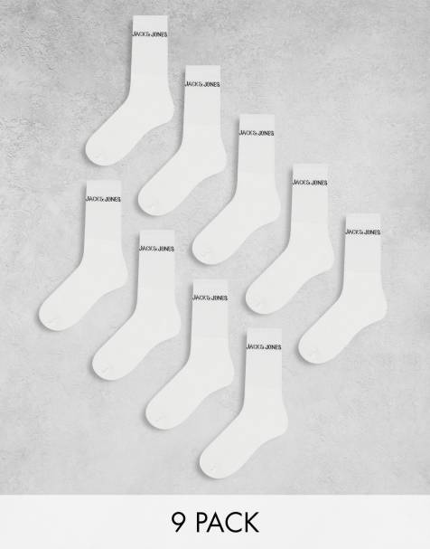 Pack de 9 pares de calcetines blancos con logo de canalé de Jack & Jones - view 1