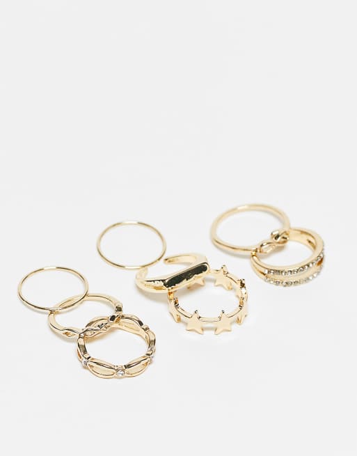 Pack de anillos dorados con detalles de estrellas de Ashiana