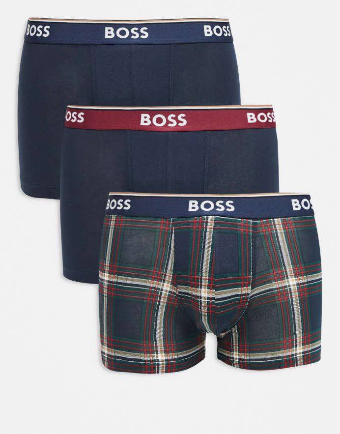 BOSS Bodywear Pack de calzoncillos de color azul marino y a cuadros elásticos de