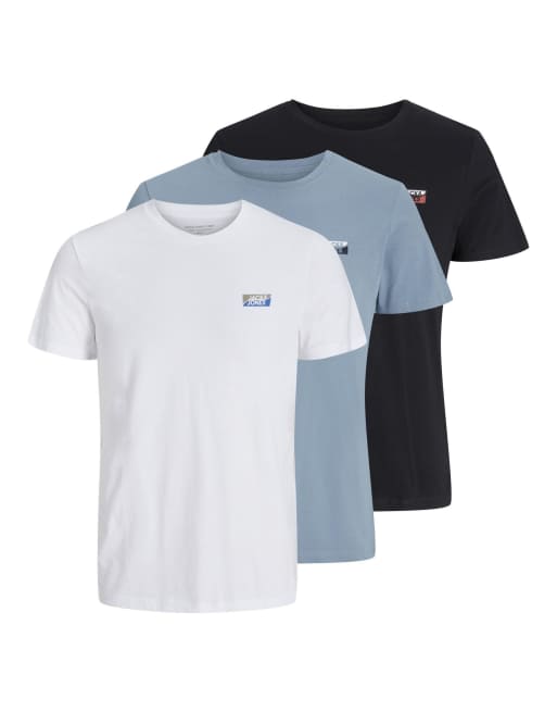 Pack de camisetas de color blanco, azul y negro de Jack & Jones