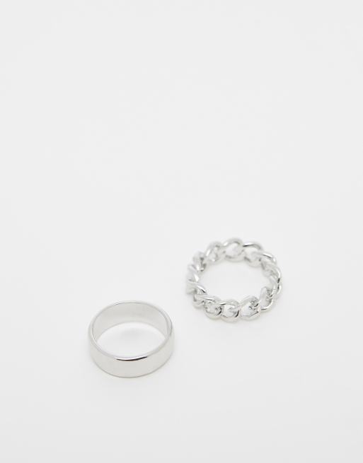 Pack de dos anillos plateados con detalle de cadena de SVNX