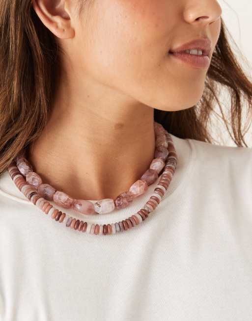 Pack de dos collares de color rosa y morado de piedras gruesas sintéticas de ASOS DESIGN