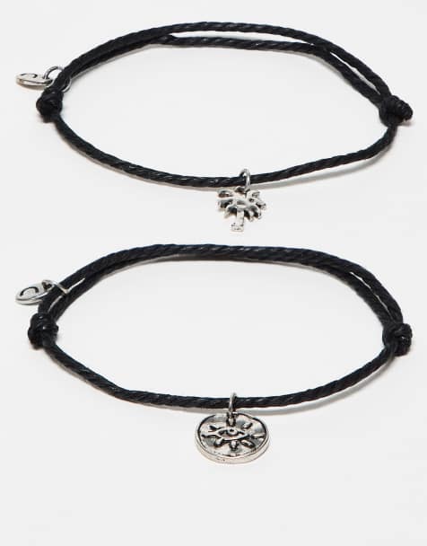 Pack de dos pulseras de cordón negro con detalles plateados de Classics 77 - view 1