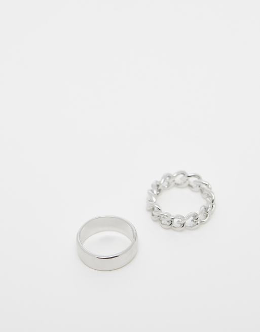 Pack de dos anillos plateados con detalle de cadena de SVNX