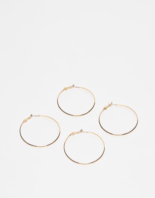 Pack de dos pares de pendientes de aro dorados grandes de French Connection