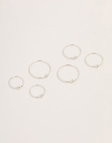 Pack de pendientes de aro para la nariz plateados de tamaño gradual con esfera de plata de ley de Lovisa - view 1