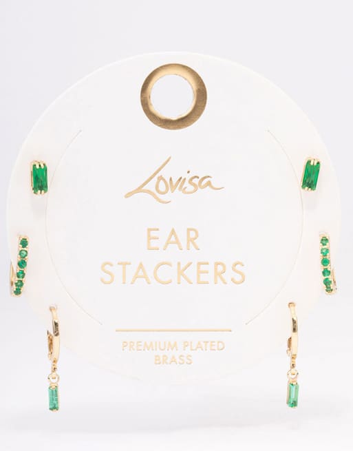 Pack de pendientes de aro y de botón multicolor de latón chapado en oro y pedrería de talla baguette de Lovisa