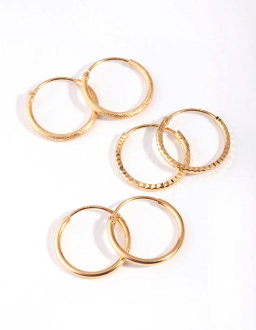 Pack de pendientes de aros dorados medianos con acabado texturizado de plata de ley chapados en oro de Lovisa