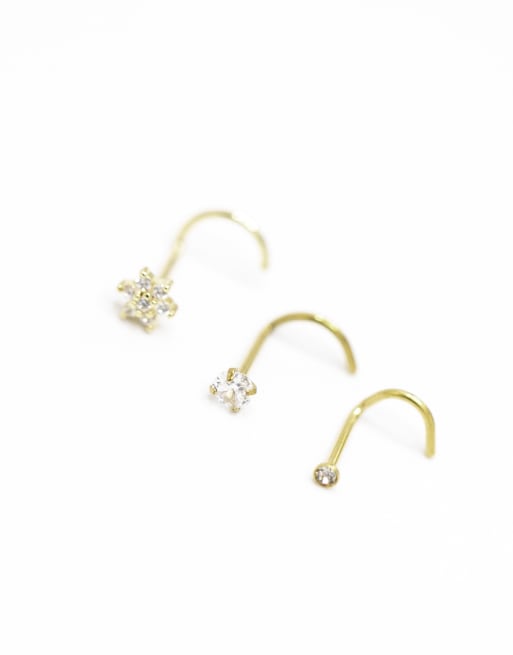 Pack de pendientes de aros y de botón dorados de plata de ley chapados en oro de Lovisa, 2 de 3