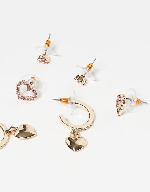 Pack de pendientes dorados con adornos rosas de ASOS DESIGN, 3 de 3
