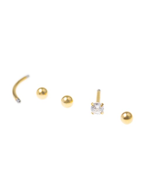 Pack de pendientes dorados para cartílago de acero quirúrgico con cristal de Lovisa, 2 de 3