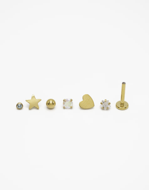 Pack de piercing dorado con 6 diseños variados y parte trasera plana de titanio chapado en oro de Lovisa - view 1