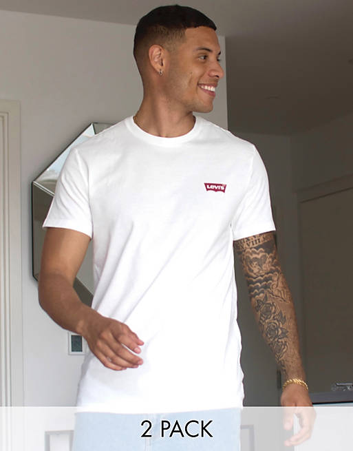 Pack de 2 camisetas de cuello redondo en blanco y gris marga con logo estilo murciélago de Levi's
