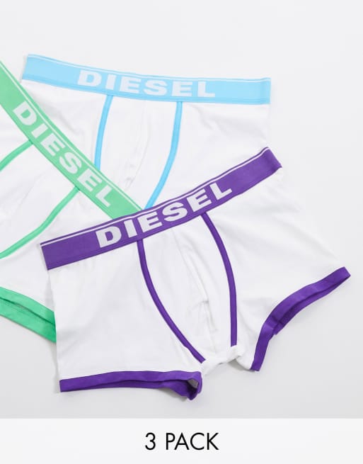 Pack de 3 calzoncillos con logo y ribetes en contraste en blanco de Diesel 
