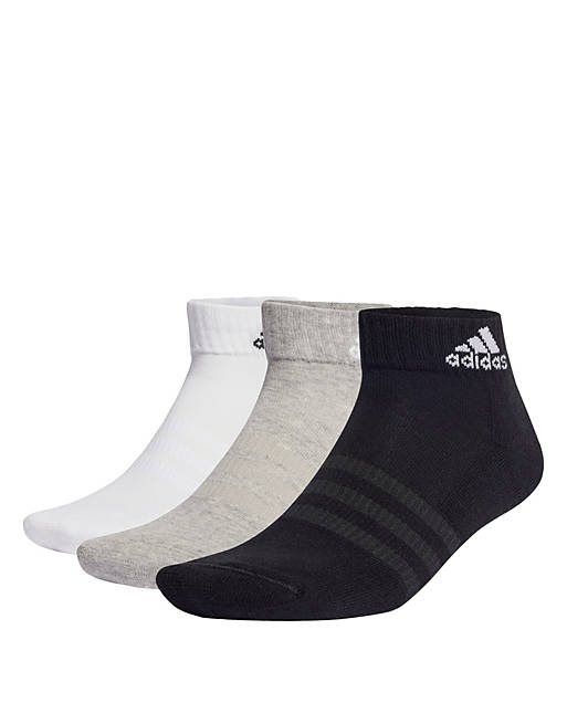 Pack de 6 pares de calcetines tobilleros de color gris, negro y blanco  Cushioned de adidas Sportswear