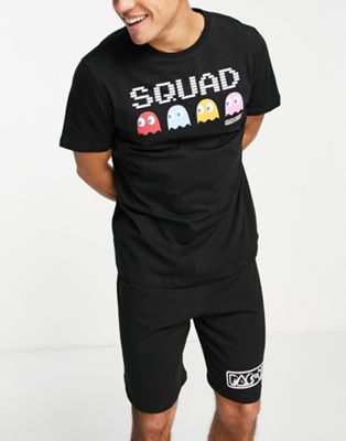 Pacman Squad t-shirt and jersey short pyjama set in black