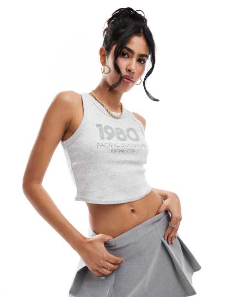 PacSun 1980 racer tank top in grey marl - view 1