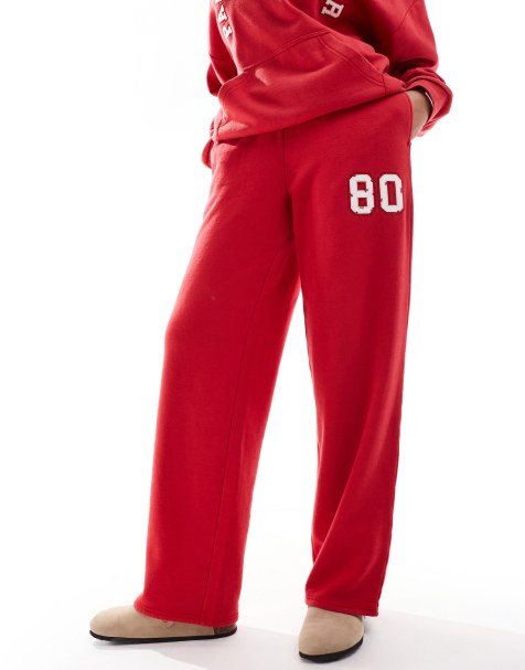 Pacsun 80 motif wide leg joggers in true red - view 1