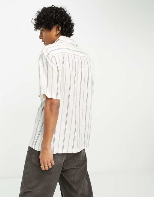 PacSun ari resort short sleeve linen shirt in white and black stripe