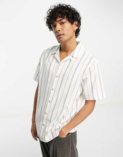 PacSun ari resort short sleeve linen shirt in white and black stripe