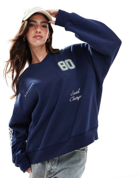 Pacsun athletics fleecy crewneck jumper in navy - view 1